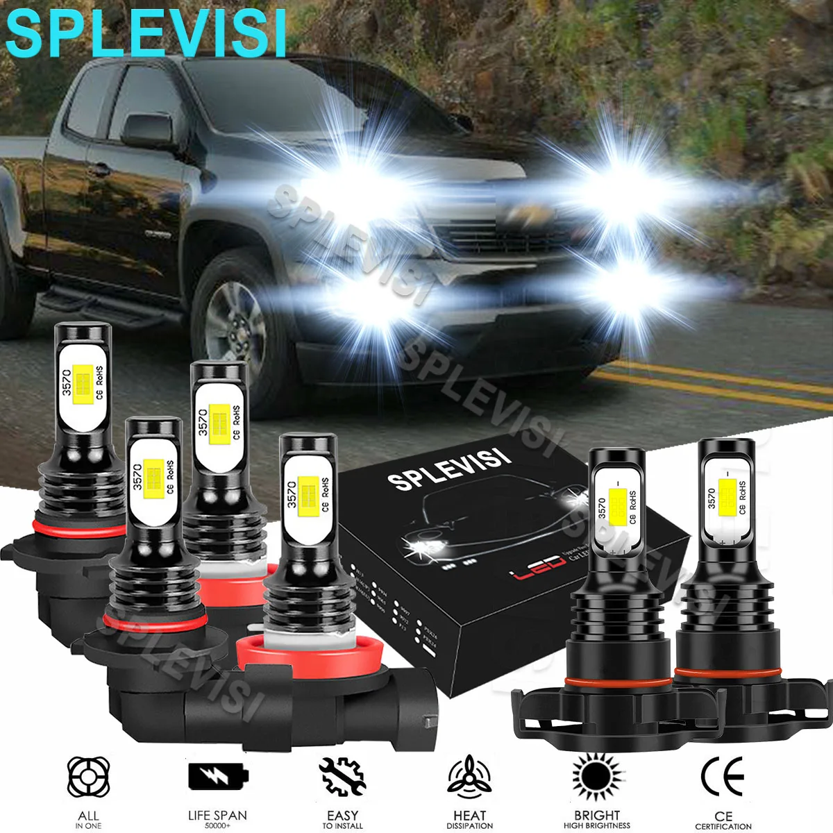 

6x LED White Headlight Fog Light Bulbs 6000K For Chevy Colorado 2015-2019 Jeep Grand Cherokee 2011-2013 Dodge Durango 2011-2013