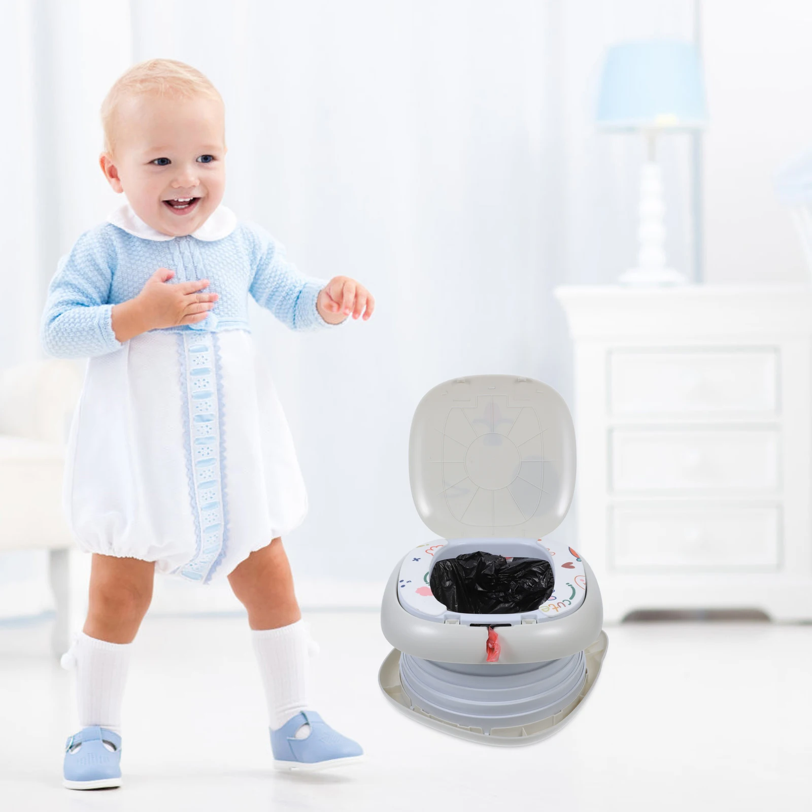 

1 set Portable Potty Toilet for Toddlers Baby Travel Collapsible Folding Urinary Pot Kids Training Seat Nile Gray