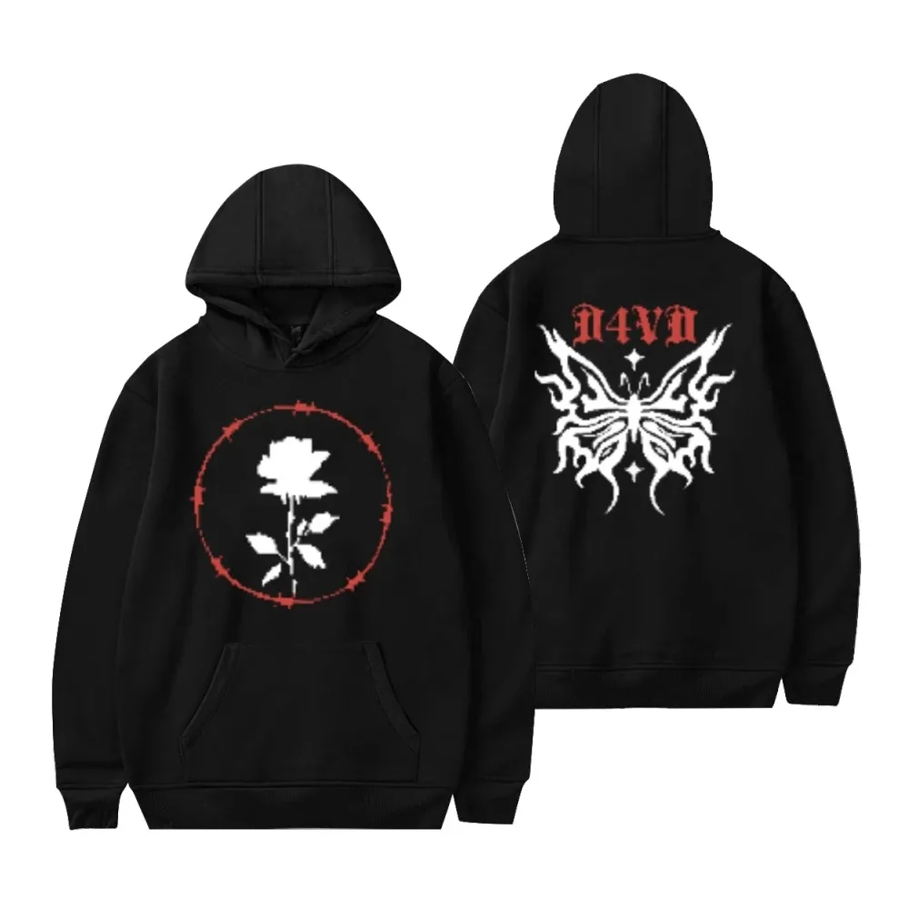 

D4vd borboleta glitch hoodie moletom com capuz unissex moletom de manga longa 2025