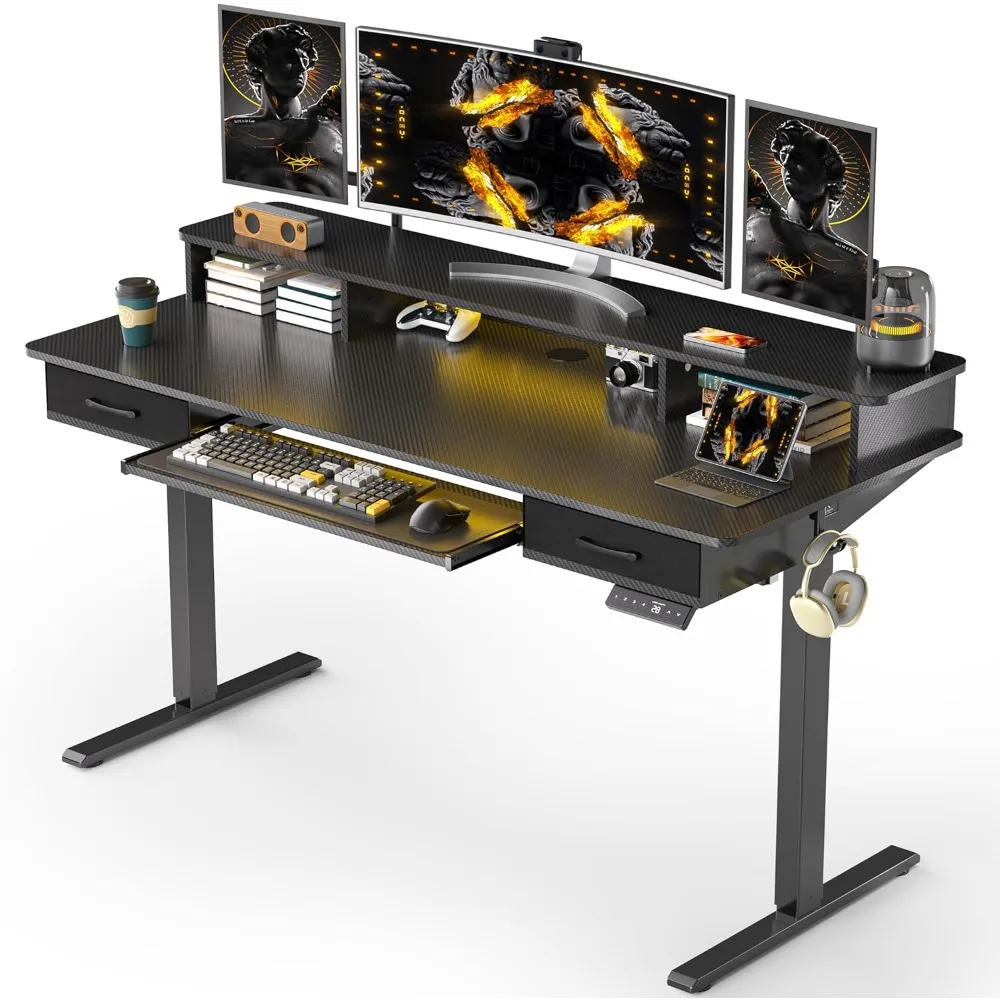 

55x24 Inches Electric Standing Desk with Keyboard Tray, Height Adjustable Stand up Desk with 2 Drawers, Ergonomic Sit to Stand D