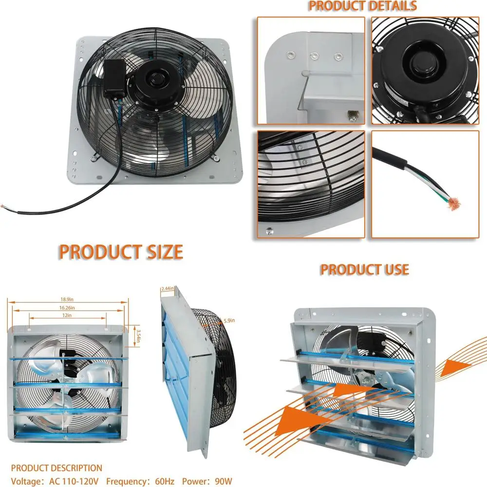 

16-Inch Wall-Mounted Shutters for Basement, Greenhouse, Shed, and Garage Applications