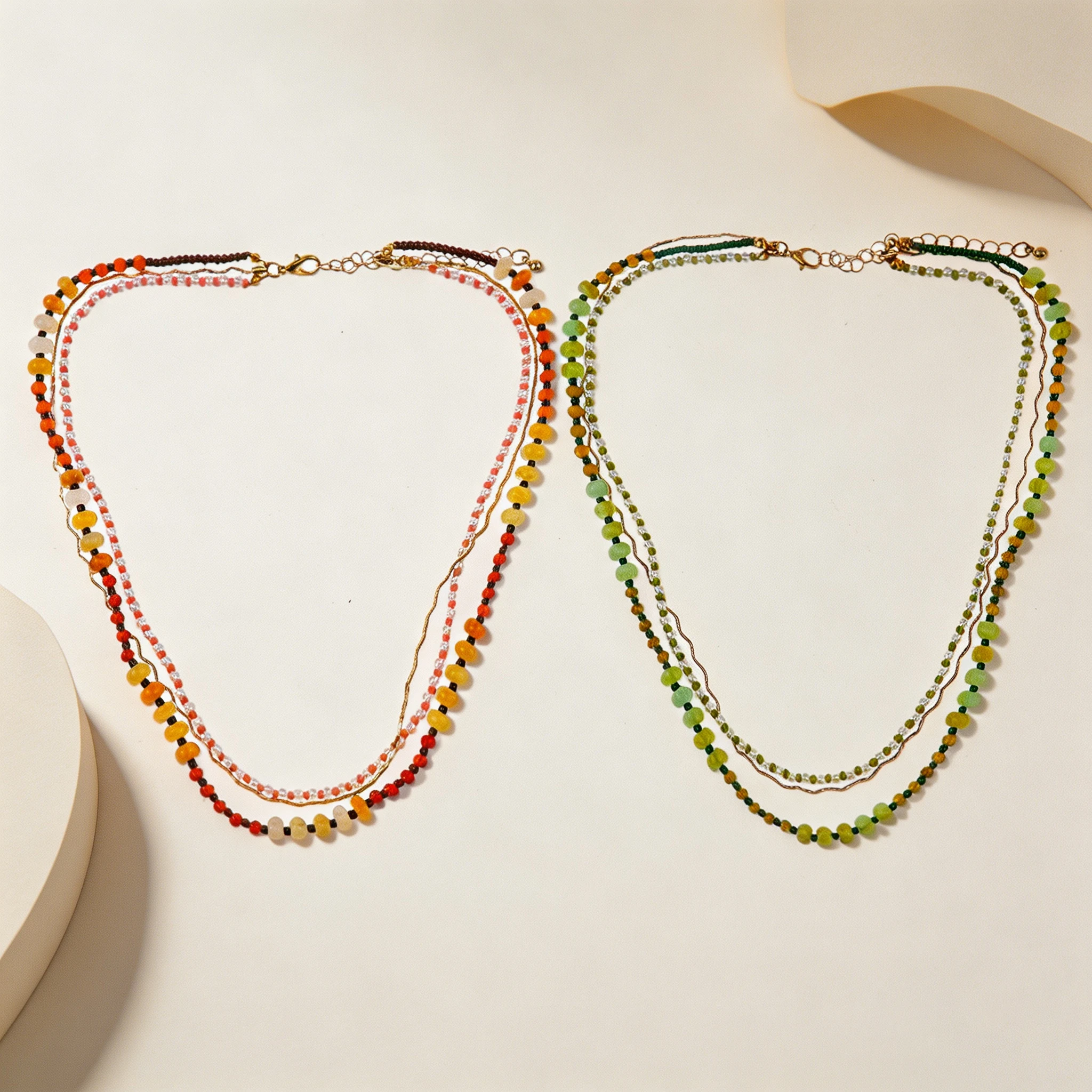 Vintage Bohemian 3‑Layer Beaded Necklace Women Colorful Stone Beads Stackable Daily Wear Fashion Neck Accessories