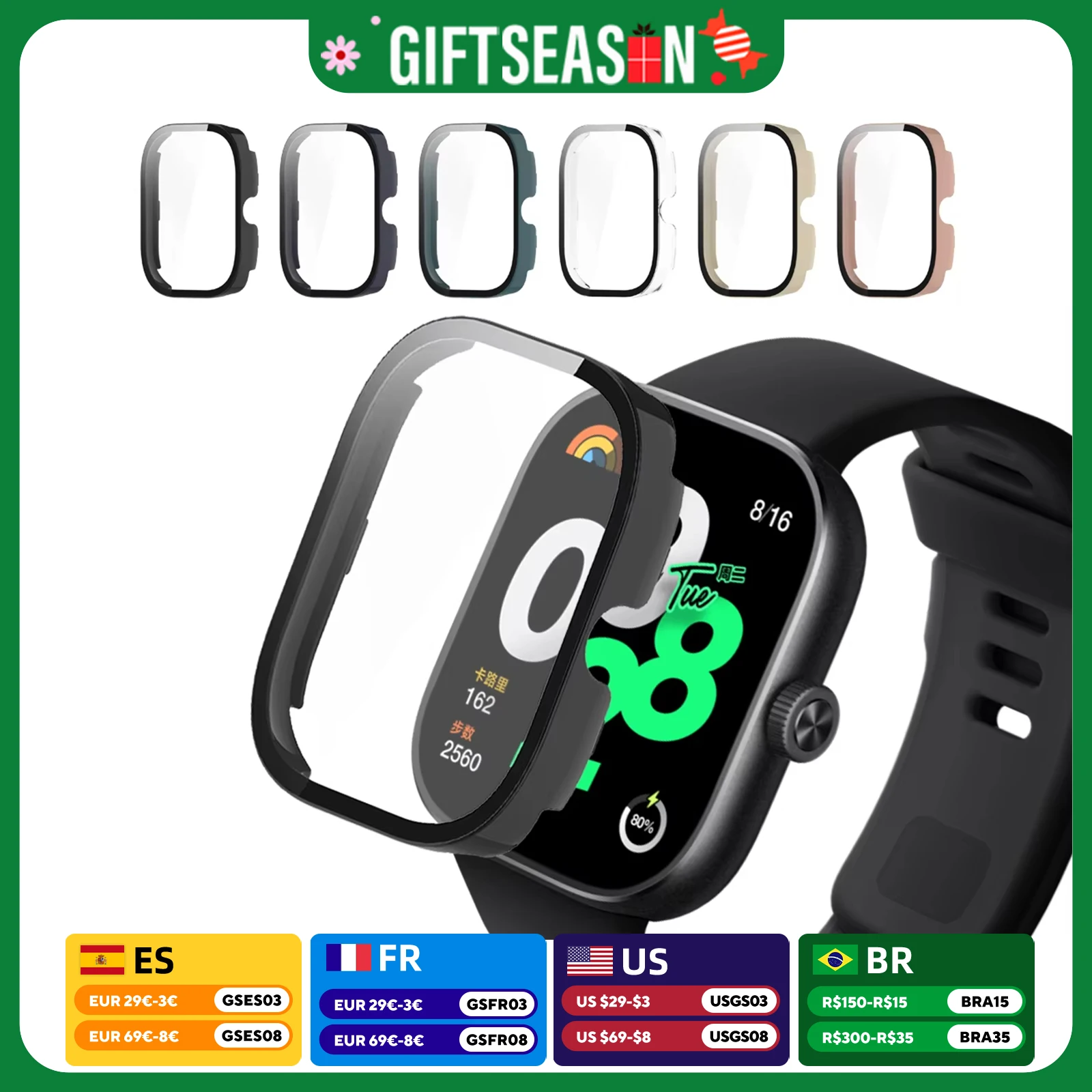 Glass + Case for Xiaomi Redmi Watch 4 Accessory PC All-around Bumper Protective Cover + Screen Protector for Mi Redmi Watch 4