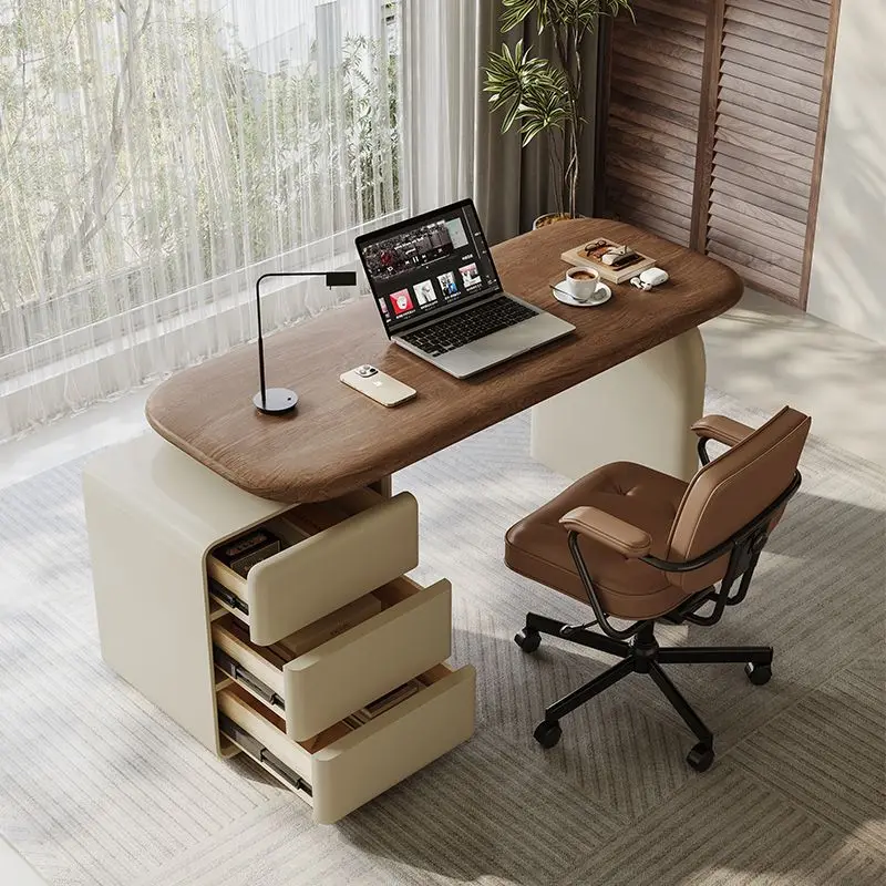 

2024 new solid wood desk home study computer desk bedroom retractable minimalist cream style medium antique style