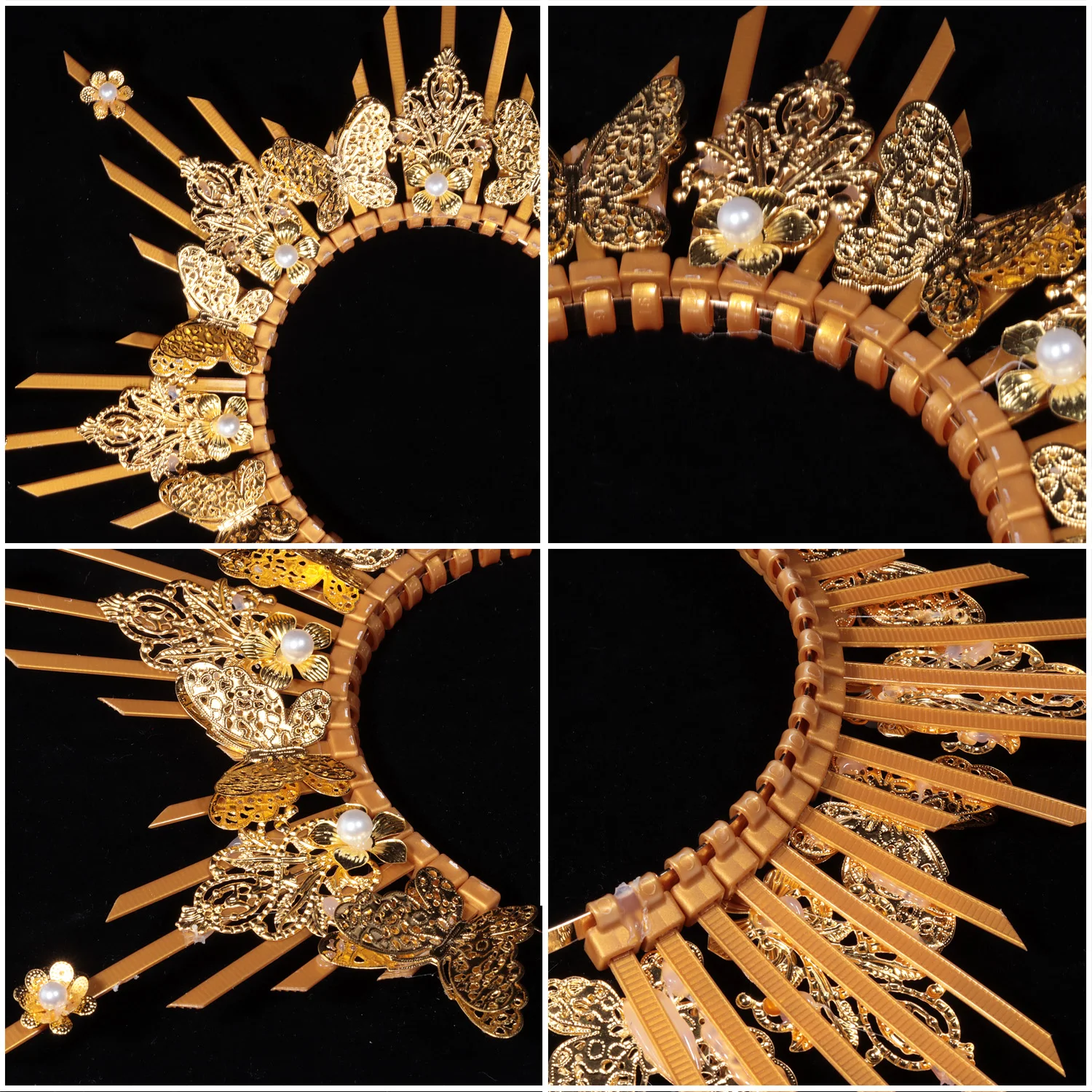 Vintage Crown Halo Headpiece Wedding Headwear Cosplay Women Sun Goddess Pearl Halloween Carnival Party Girls Headdress Props