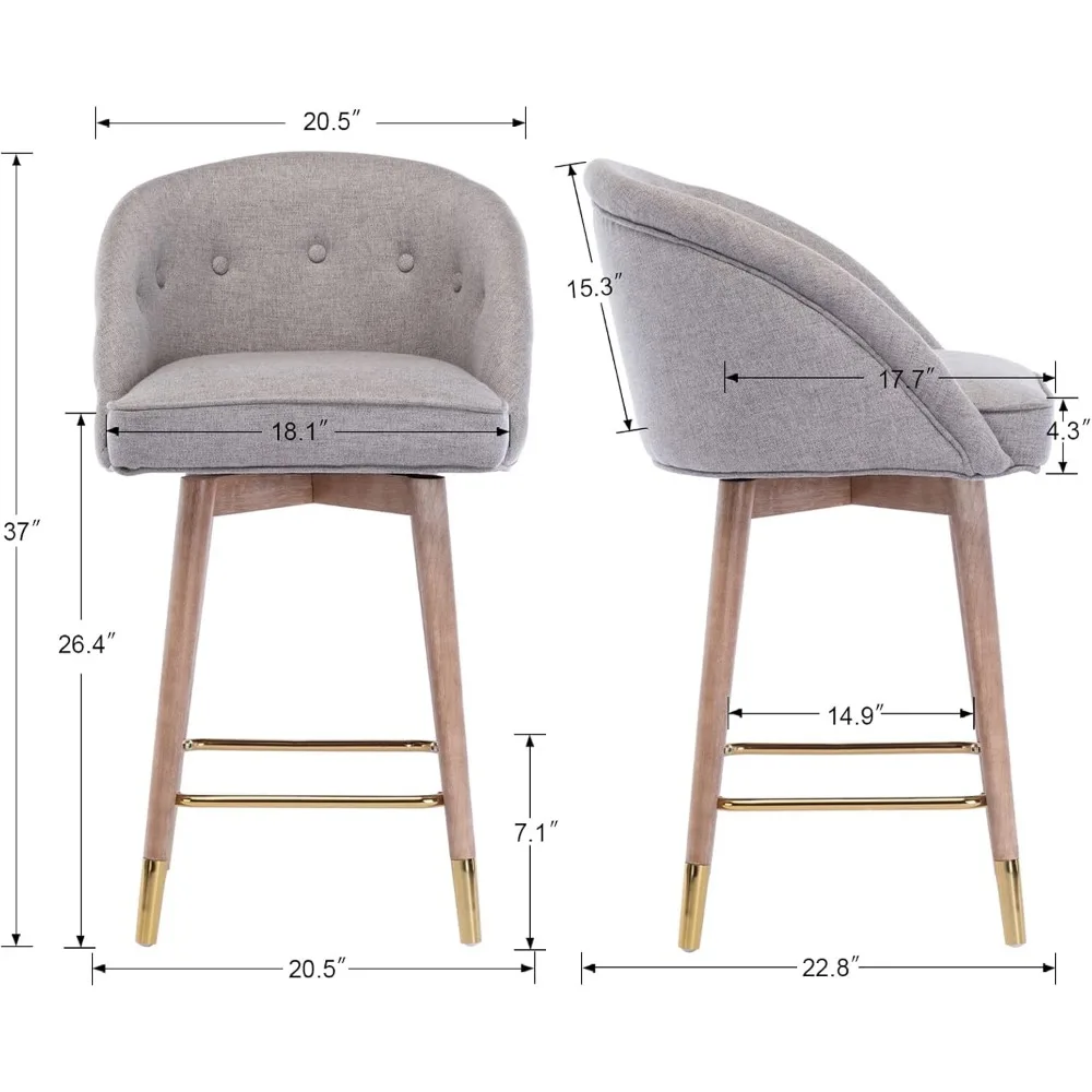 Rail de piste de bar avec dossier, chaise d'îlot de cuisine en tissu, pieds en bois et repose-pieds, tabouret de bar, recommandé par le compteur de chocs, ensemble de 4