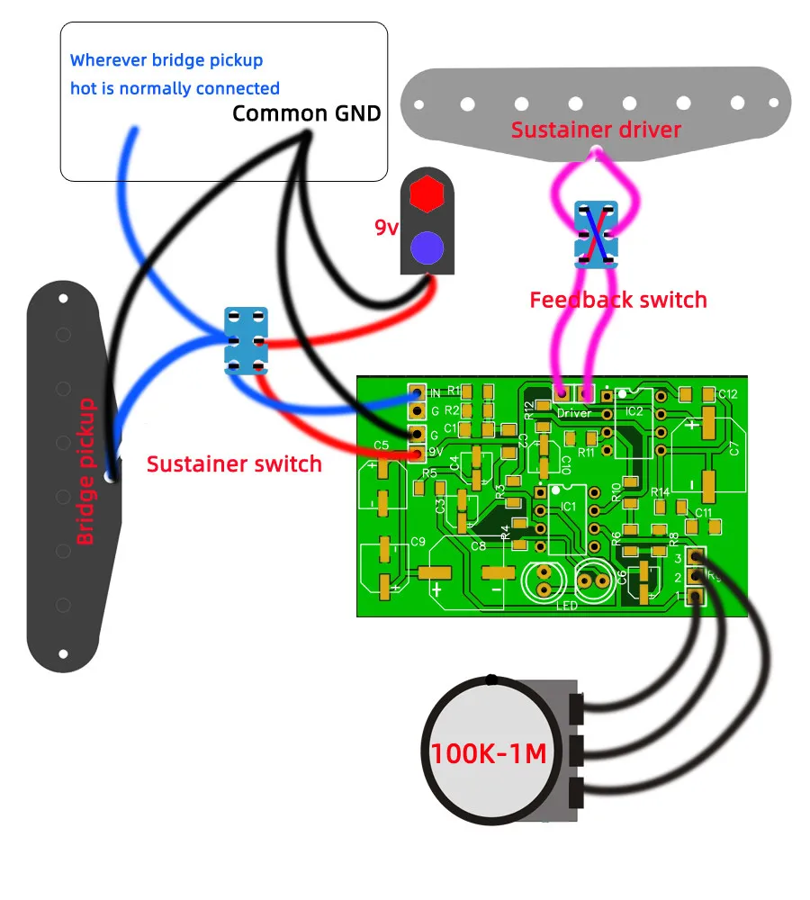 Guitar Modified Infinite Sustain Circuit Board Driver Board, Infinite Sustain Module Sustainer