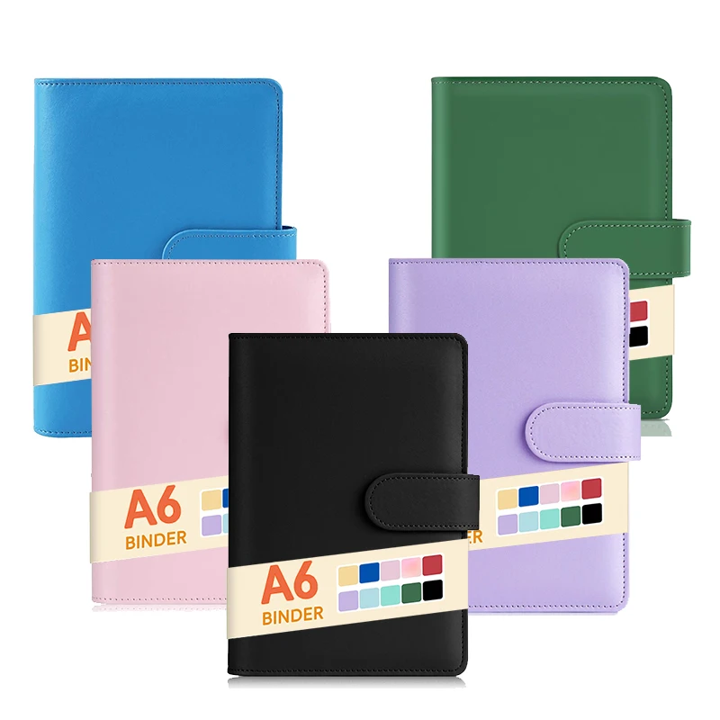 A6 حجم بو الجلود الموثق الميزانية المحفظة 6-حلقة إعادة الملء غطاء للكمبيوتر الدفتري مخطط شخصي الموثق مع مشبك مغناطيسي إغلاق #1