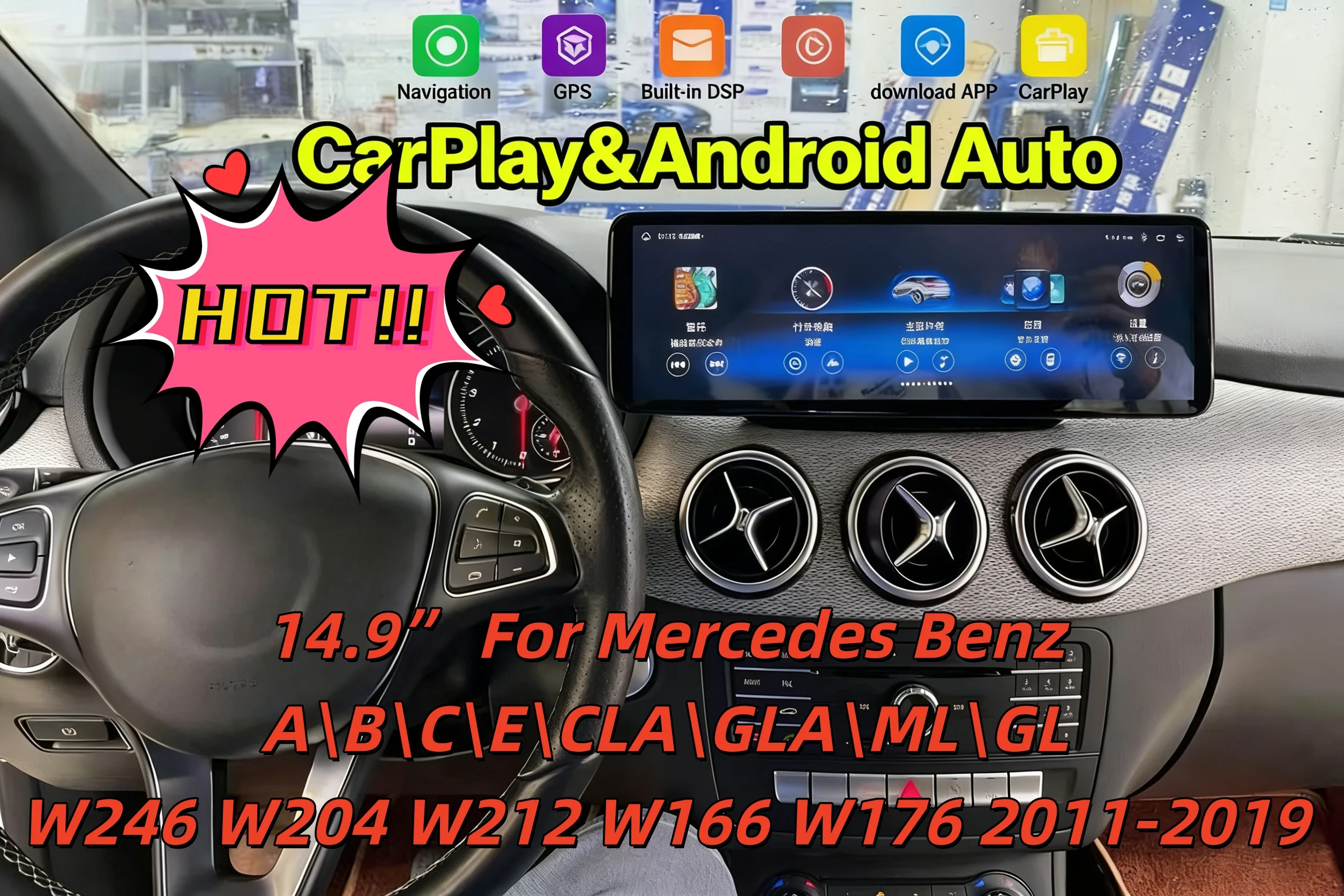 Wireless CarPlay BT 5.0Android For Mercedes Benz A\B\C\E\CLA\GLA\ML\GL W246 W204 W212 W166 W176 2011-2019 Multimedia Player GPS
