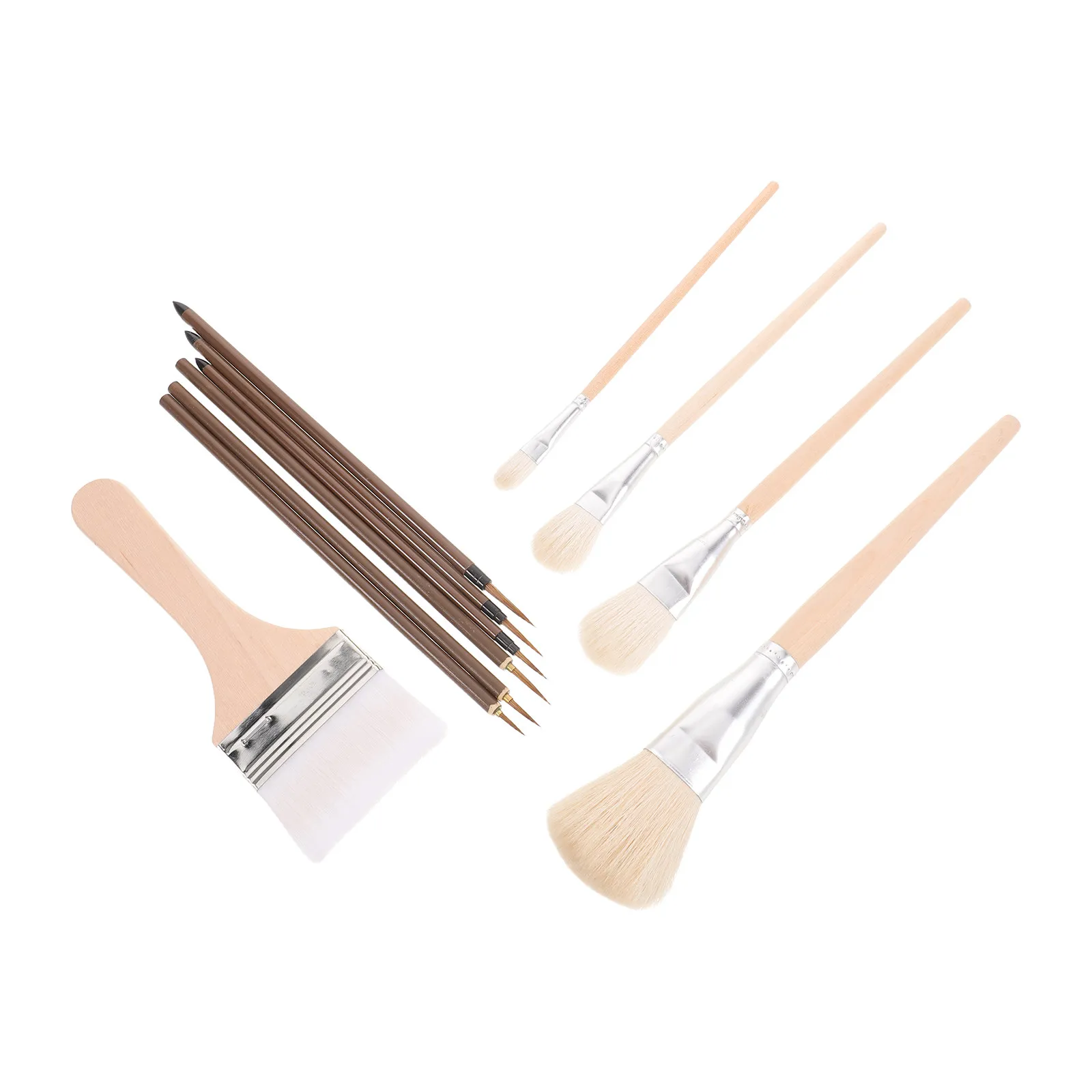 1Set Wool Painting Brushes Set Premium Soft Bristles for Ceramic Glaze Pottery Watercolor Oil Painting Artist Brush Kit