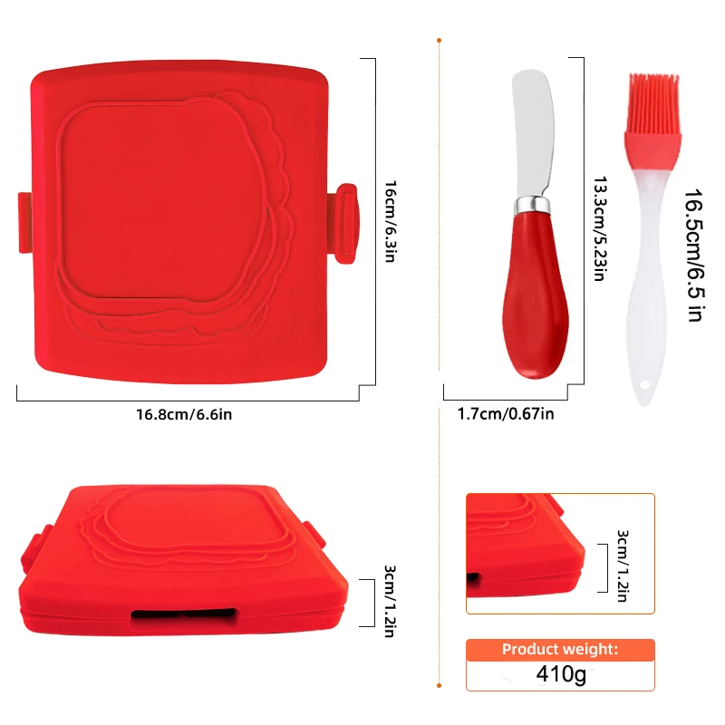 3Pack Food-Grade Sandwich Toaster with Butter Knife & Oil Brush Set - Kitchen Gadget for Toast & Sandwich Preparation