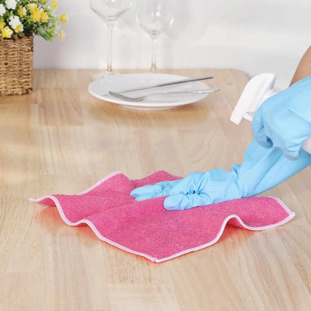 4 Pack Bamboo Fiber Non-Stick Kitchen Towel, Oil-Repellent Dishcloth for Dishwashing, Highly Absorbent Reusable Cleaning Cloth for Kitchen and Home (Random Color)