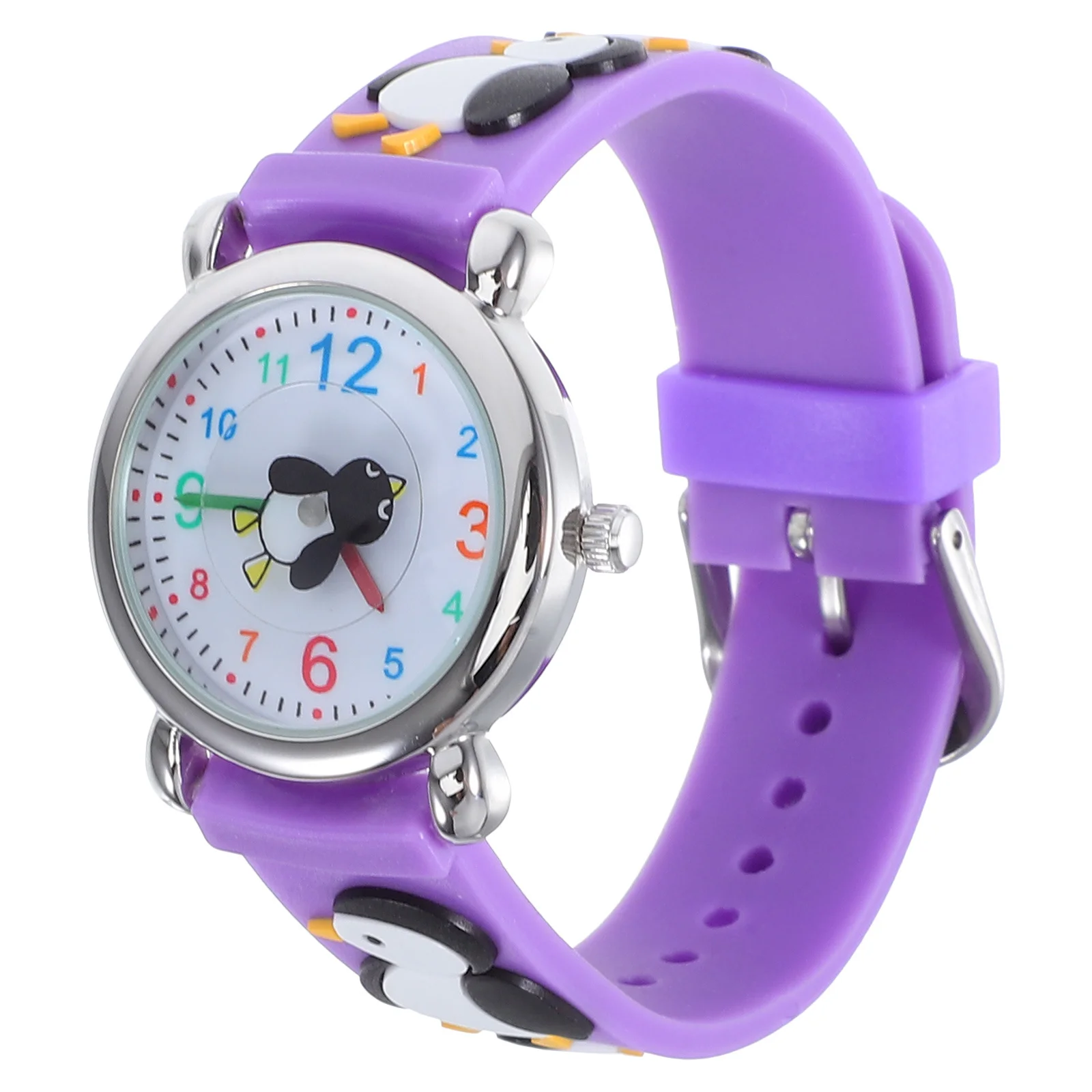 Penguin Watch Cute Cartoon Purple Analog Waterproof Comfortable Band for Little Daily Outdoor Activities