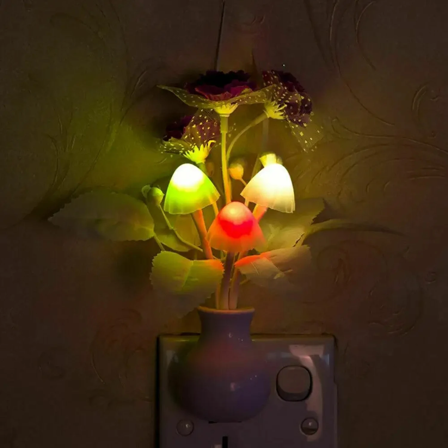 Stunning Colorful Beautiful Smart Sensor LED Night Light Wall Lamp for Bedroom Decor - Gorgeous Mushroom Flower Design - Functio