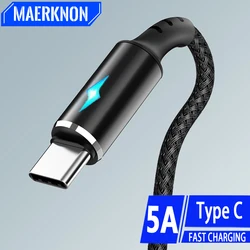 5A USB Type C Cable With LED Indicator Fast Charging USB C Phone Charger Data Cord For Samsung Xiaomi Huawei Oneplus Type C Wire