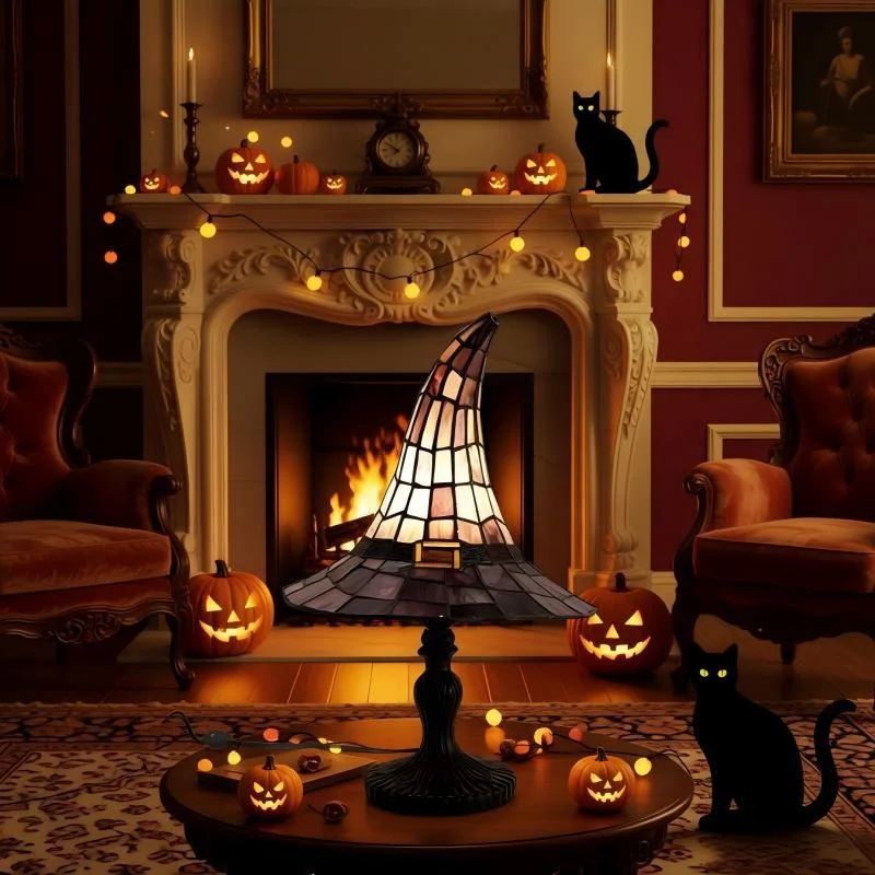 Halloween Witch Hat Resin Table Lamp Gothic Ambient Night Light Desktop Ornament For Bedroom Living Room Home Tabletop Party Use