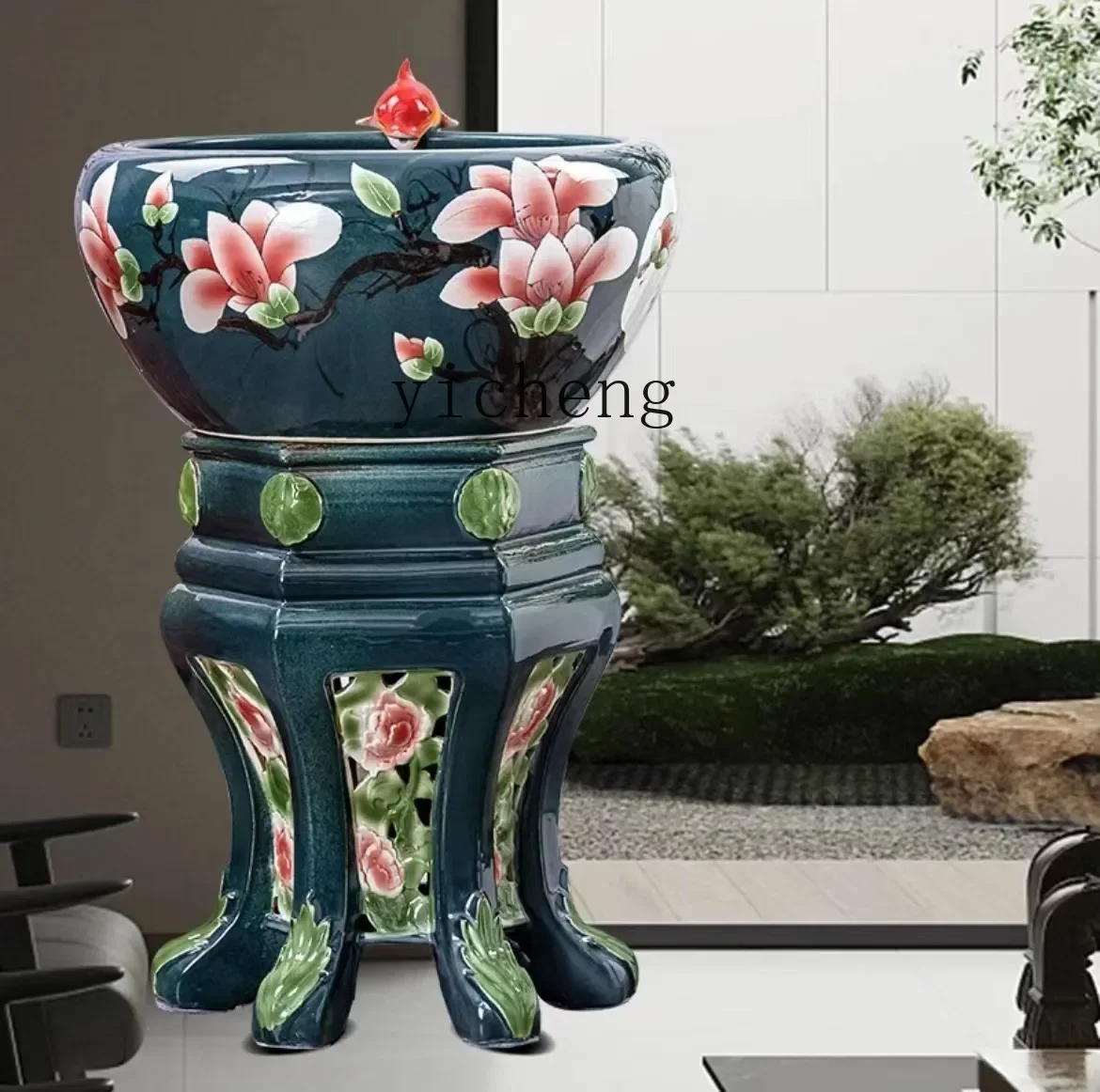 L7-14 ceramic fish tank household water filter goldfish tank living room medium household office lucky water ornament tank