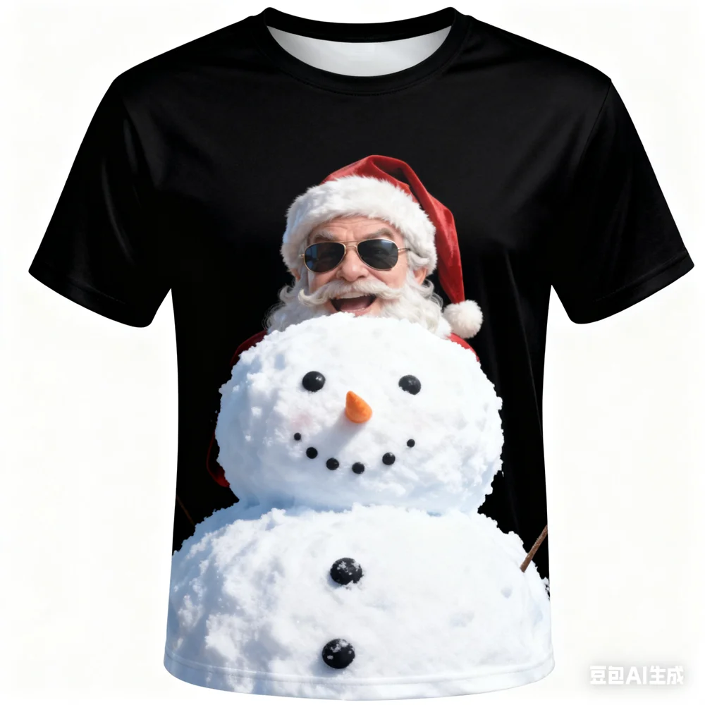 

New Fashion X'mas Snowman 3D Printed T-shirt Men And Women Santa Claus Pattern Tees Casual Christmas Elements Short Sleeve Tops