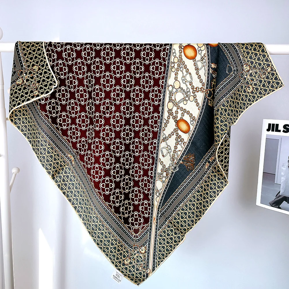 

Double Faced Print Silk Wool Scarf Luxury Winter Hand Rollerd Shawls Women Square Bandanas Scarves Mother Christmas Gift