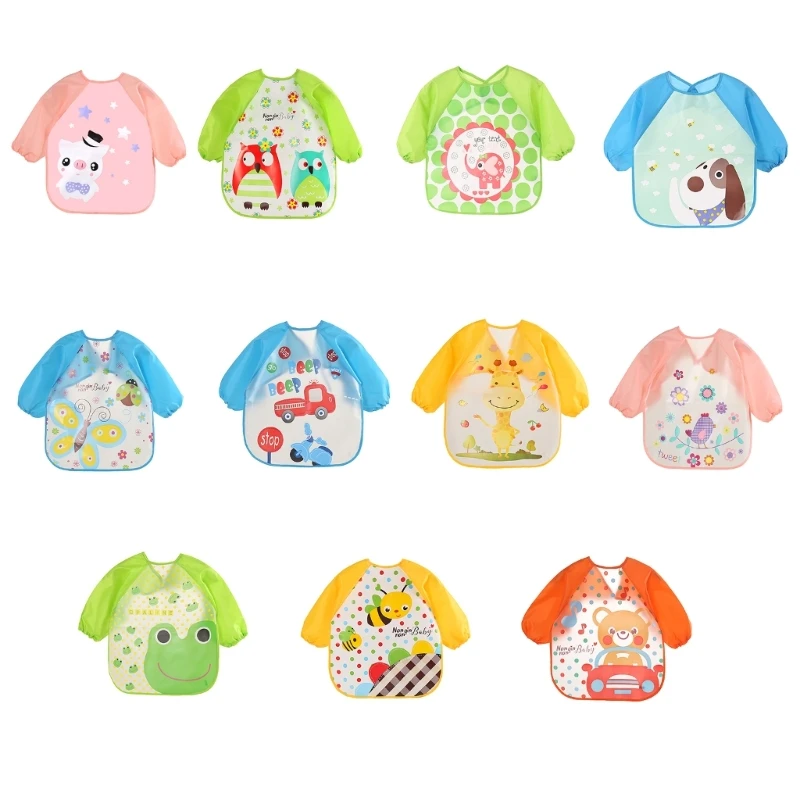 Baby Long Sleeved Bib for Eating Coverall Feeding Bib Waterproof Smock Bib Water Spill Protection Cartoon Print Bib