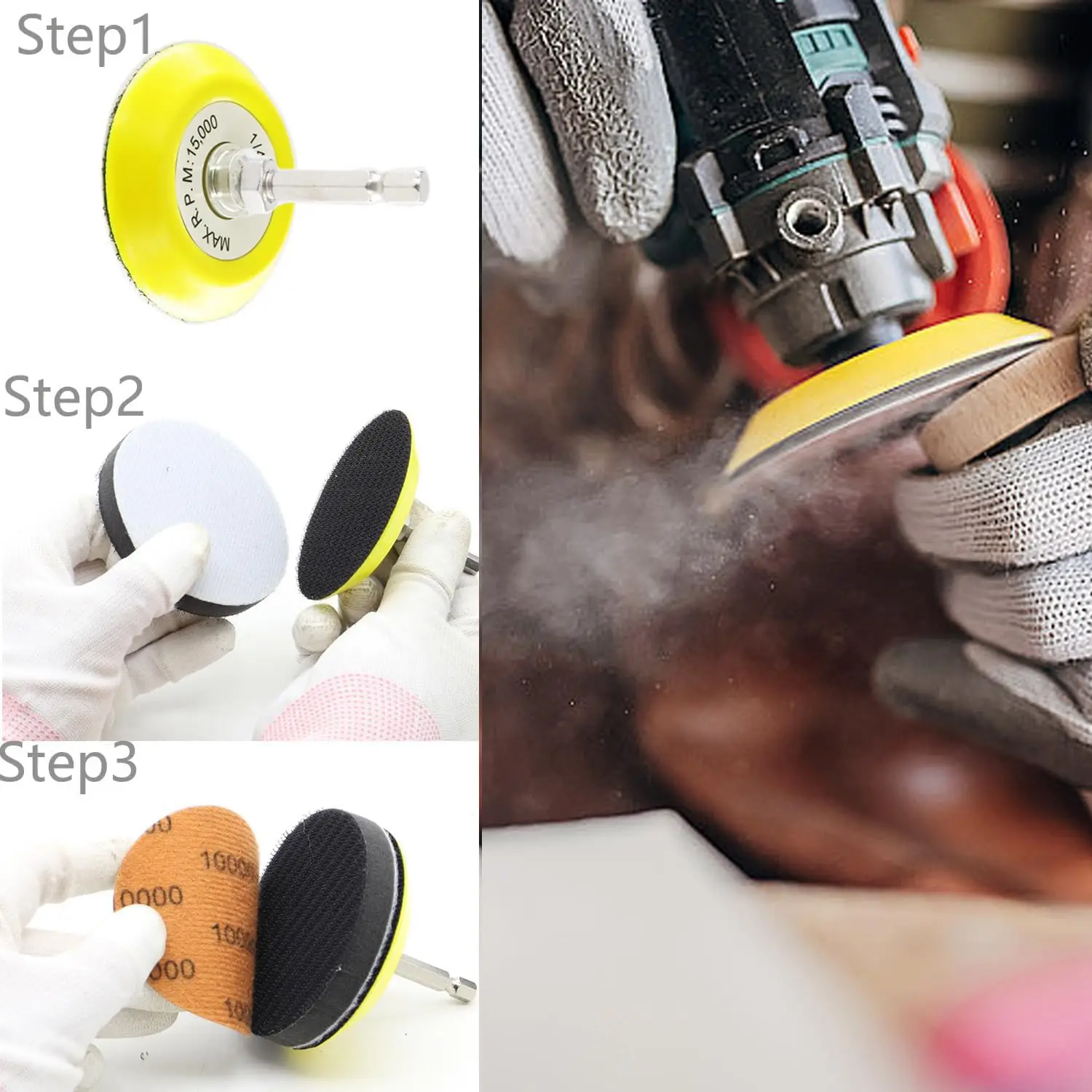134Pcs 3Inch Sandpaper Drill Polishing Kit Wet  Headlight Restoration 60-10000Grit Hoo&Loop for Car Wood Metal Glass