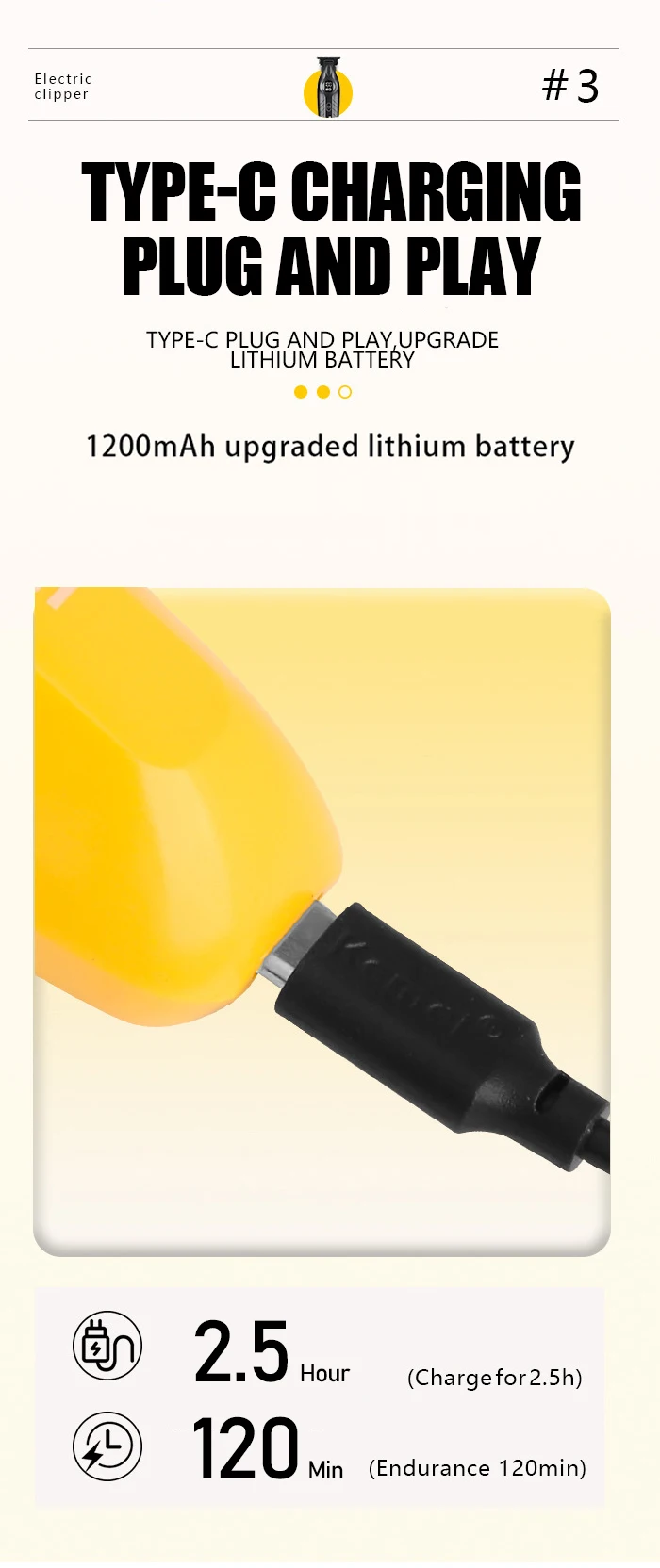 KM-1743 Professionelles Haarschneidemaschinen-Set für Männer, kabellose USB-Lade-Haarschneidemaschine, professionelle Haarschneidemaschine für Herren – Detail 4