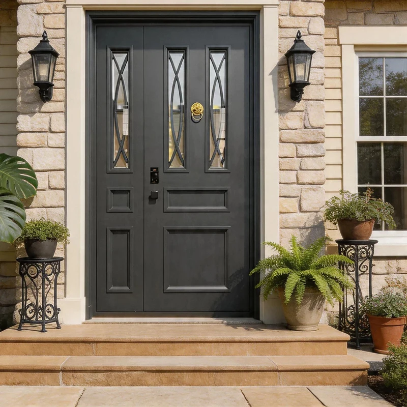 Home villa door glass double door retro green cast aluminum