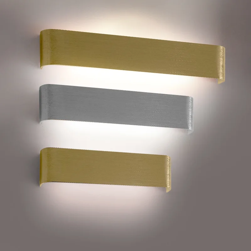 Brushed Gold LED Wall Lamp Rectangle Bedroom Bedside Mirror Light Aluminum Up and Down Wall Lamp for Indoor Aisle Living room