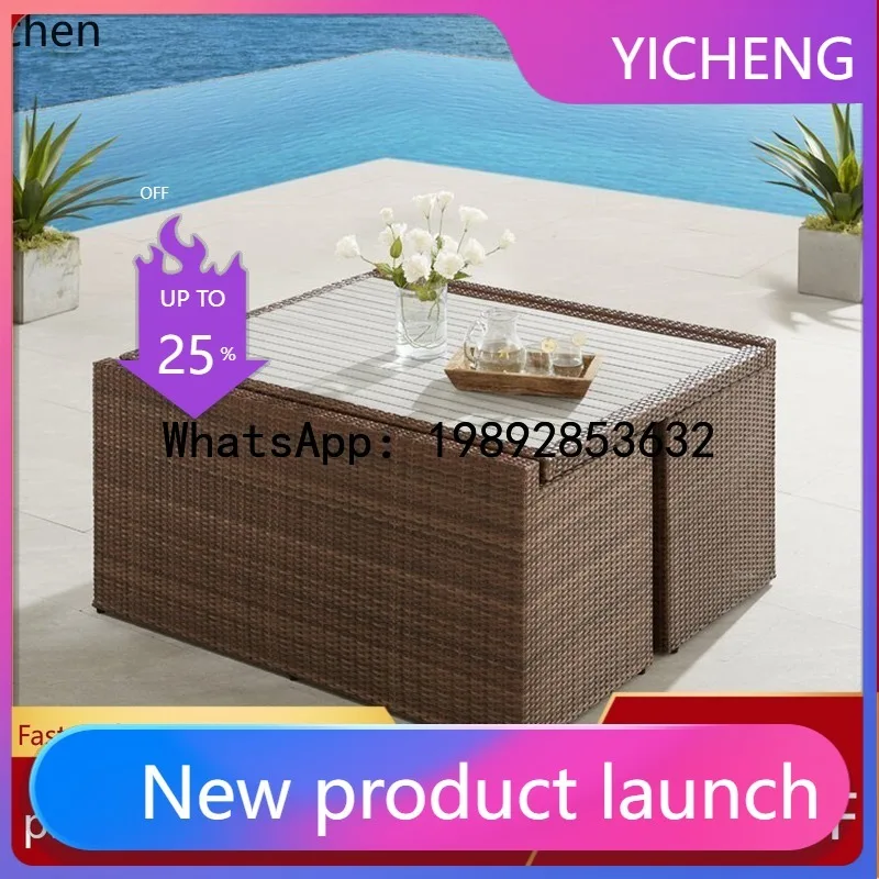 A2-27  outdoor courtyard table and chair rattan sofa open-air garden waterproof and sunscreen double rattan chair combination