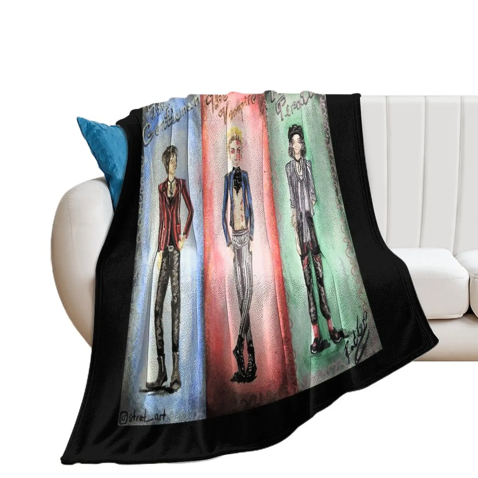 The Pirate, The Vampire and The Gentleman Throw Blanket Flannel Cute Plaid Single Blankets