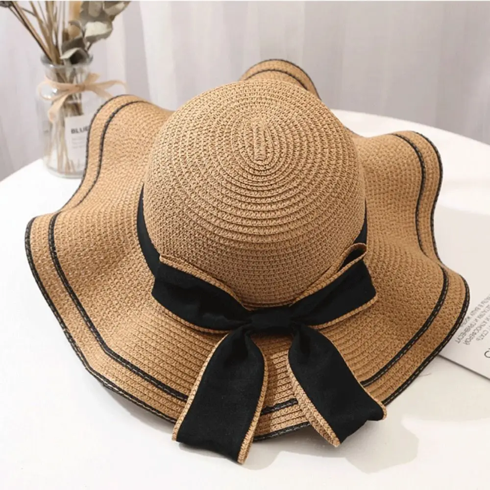 

New Summer Women Sun Hat Fashion Casual Bowtie Fisherman Hat Foldable Straw Hat Travel Beach Hat