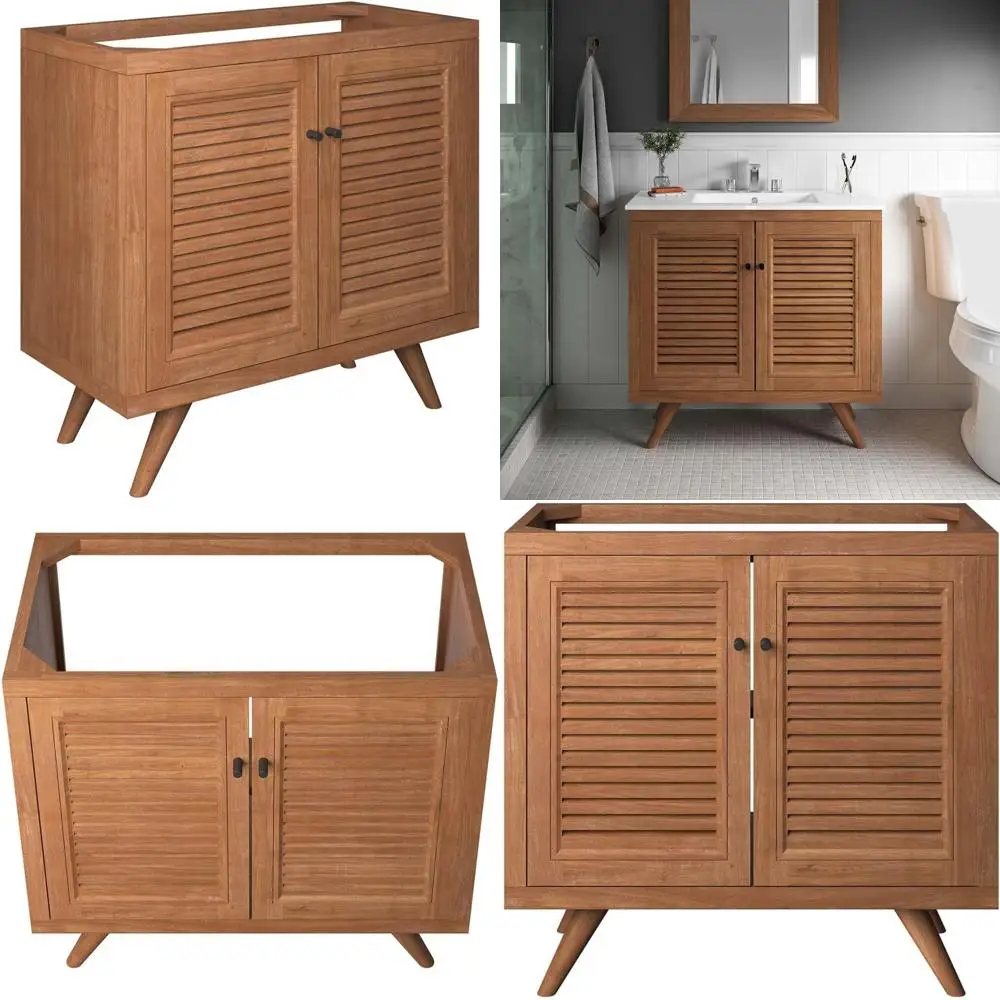 خزانة حمام من خشب الساج مقاس 36 بوصة مع لمسة نهائية طبيعية، حوض حوض غير متضمن #1