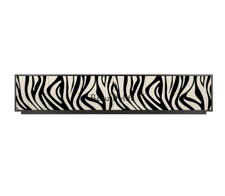 Modern Simple and Fashionable TV Cabinet Black and White Zebra Pattern Decorative Storage Solid Wood Storage Cabinet