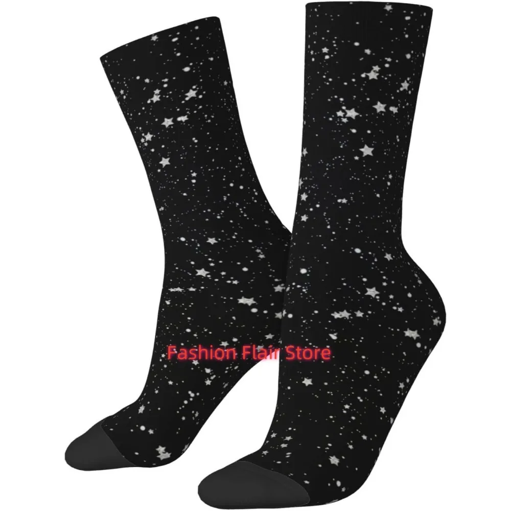 

Glitter Stars Silver Black Novelty Crew Socks Print Unisex Gifts Men Women