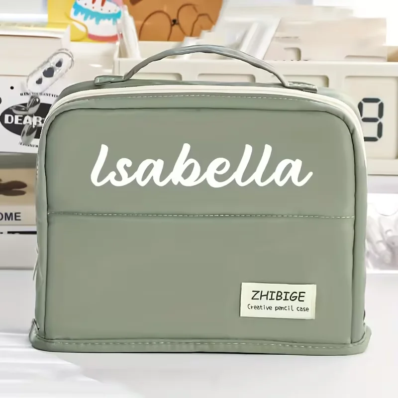 1 Piece Personalized Custom Logo Text Solid Color Large Capacity Storage Bag, Simple Multi-Functional Multi-Layer Stationery Bag for Middle School Students, Large High-Value Stationery Storage Bag, Portable Makeup Bag, Large Capacity Pencil Case for Students, Suitable as a Gift for Students