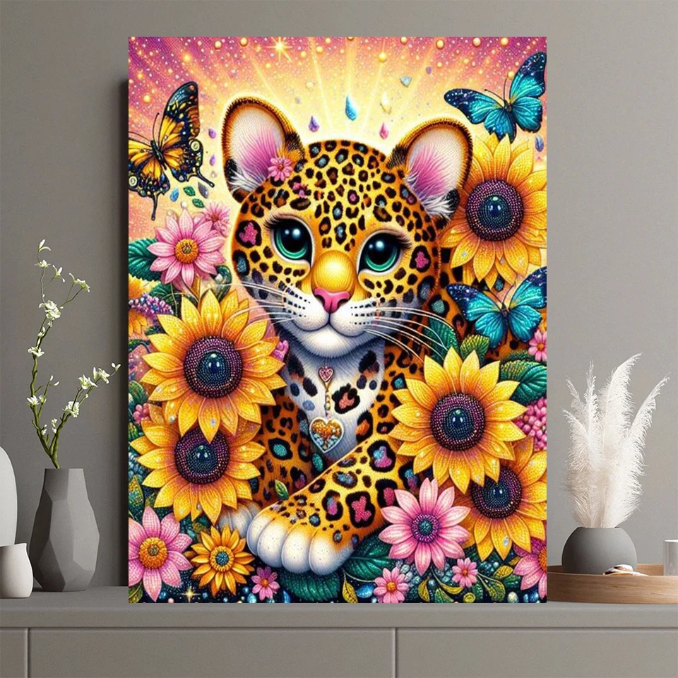 

Mosaic Picture of Rhinestones, Full Square, Round, 5D, DIY Diamond Embroidery, Cute Sun Flower, Leopard Cross Stitch, Painting