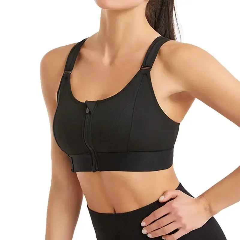 

Front Zipper Adjustable Strap Shockproof Sports Bras For Women Elastic Fitness Athletic Brassiere Slim Yoga Crop Top