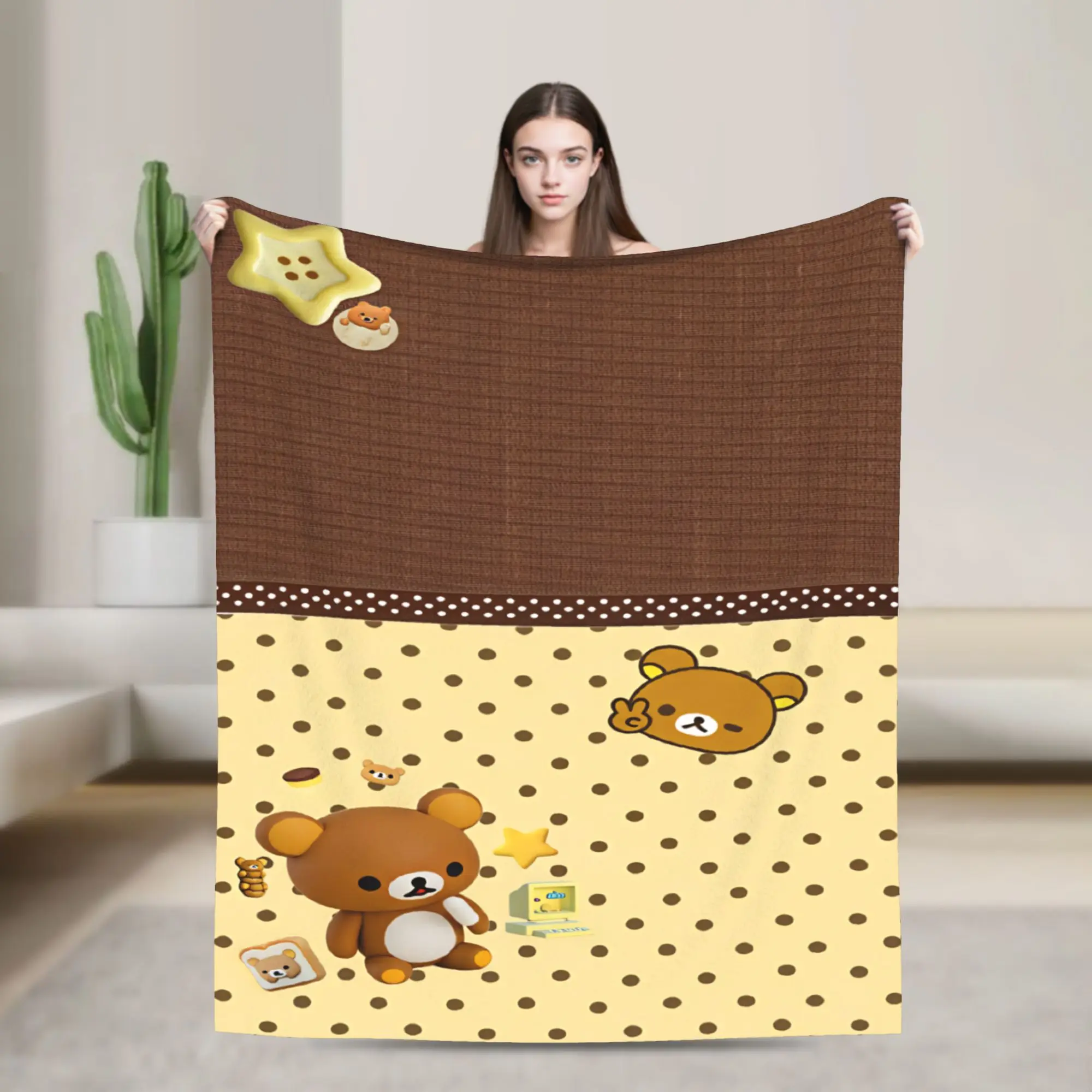 Rilakkuma Plush Blanket Students  Flannel Throw Blanket For Couch Chair Sofa Bed Soft Warm Bedspread Birthday Gift