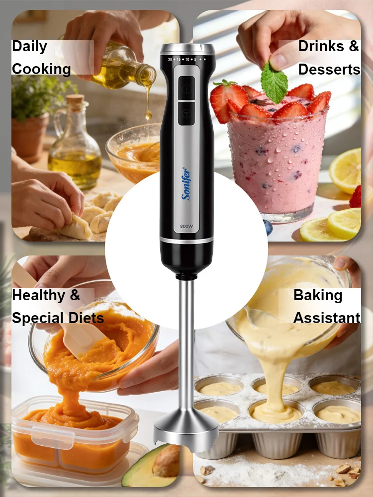 Hand Blender Sonifer SF-8178 800W Immersion Blender Stainless Steel Blade Turbo Speed Control Kitchen Smoothie Maker - view 6