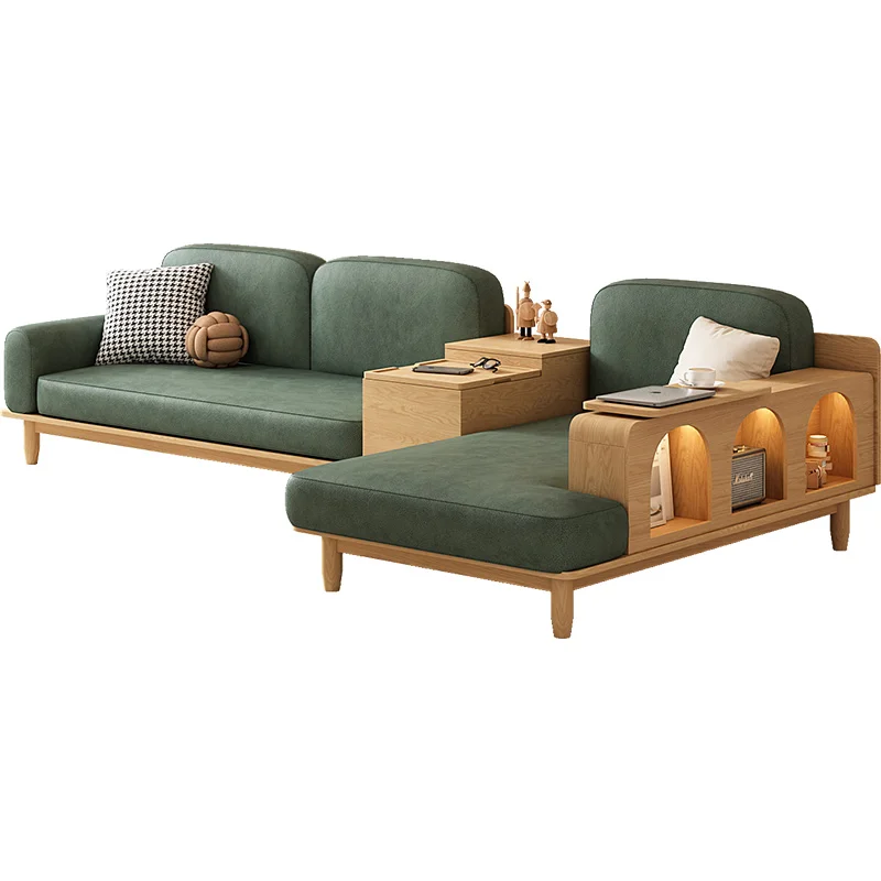 

Log Style Solid Wood Sofa Modern Minimalist Square Sofa Latex Fabric Sofa Combination