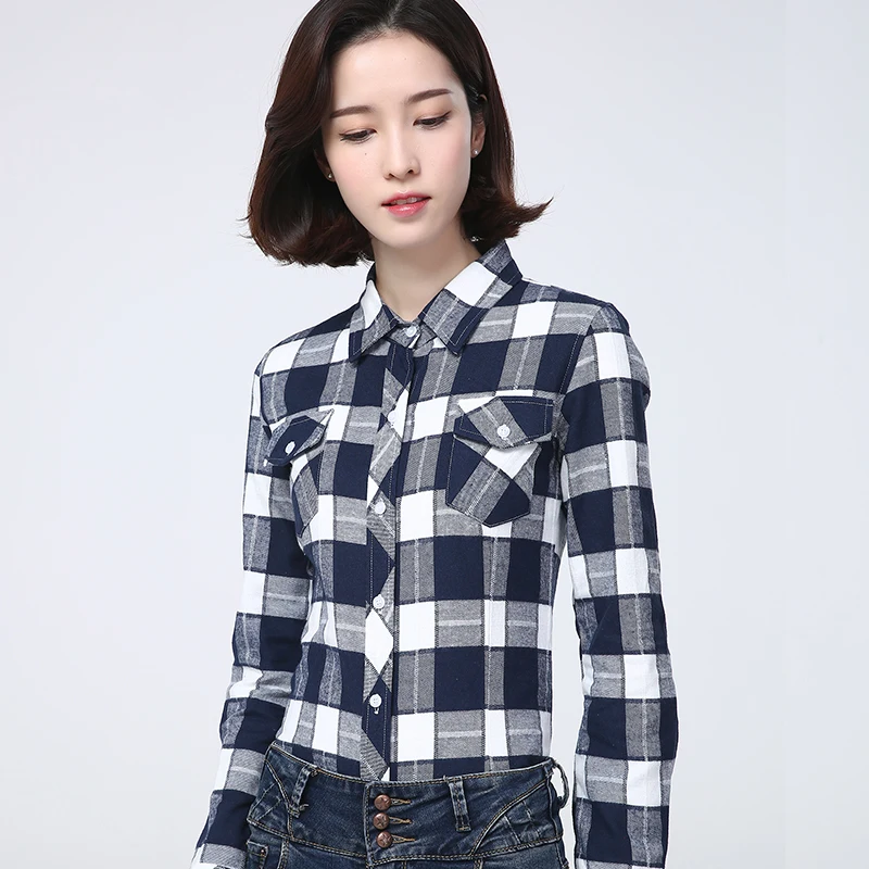 Brand Plaid Shirt Women 2024 Autumn Winter New Woman Slim College Style Blouaes & Tops Lady Casual Comfortable Checked Clothes