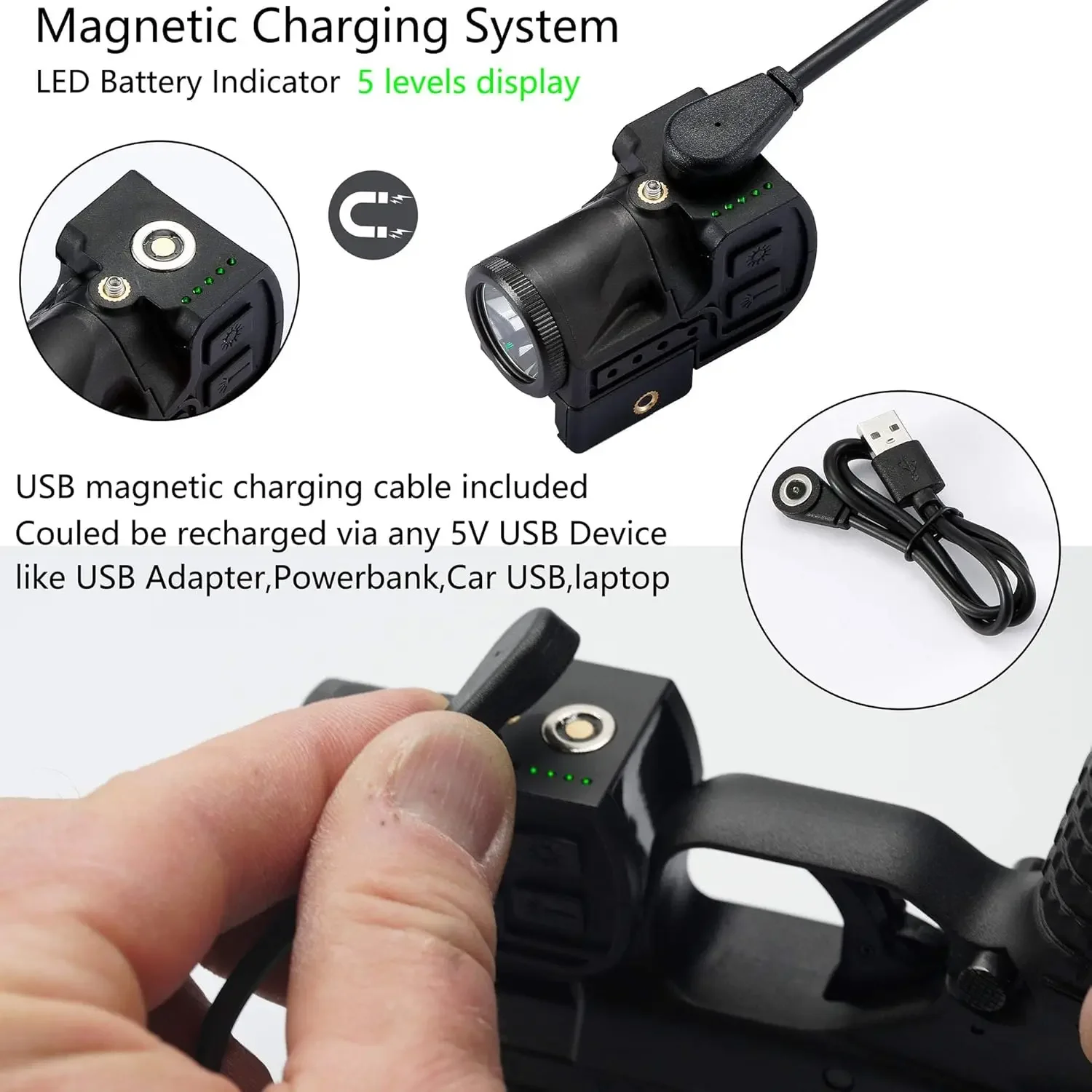 [مصباح يدوي تكتيكي من Richfire ضوء أخضر LED؛ ضوء مسدس كومبو شحن مغناطيسي مدمج ضوء ستروب لسكك الحديدية Picatinny. #4