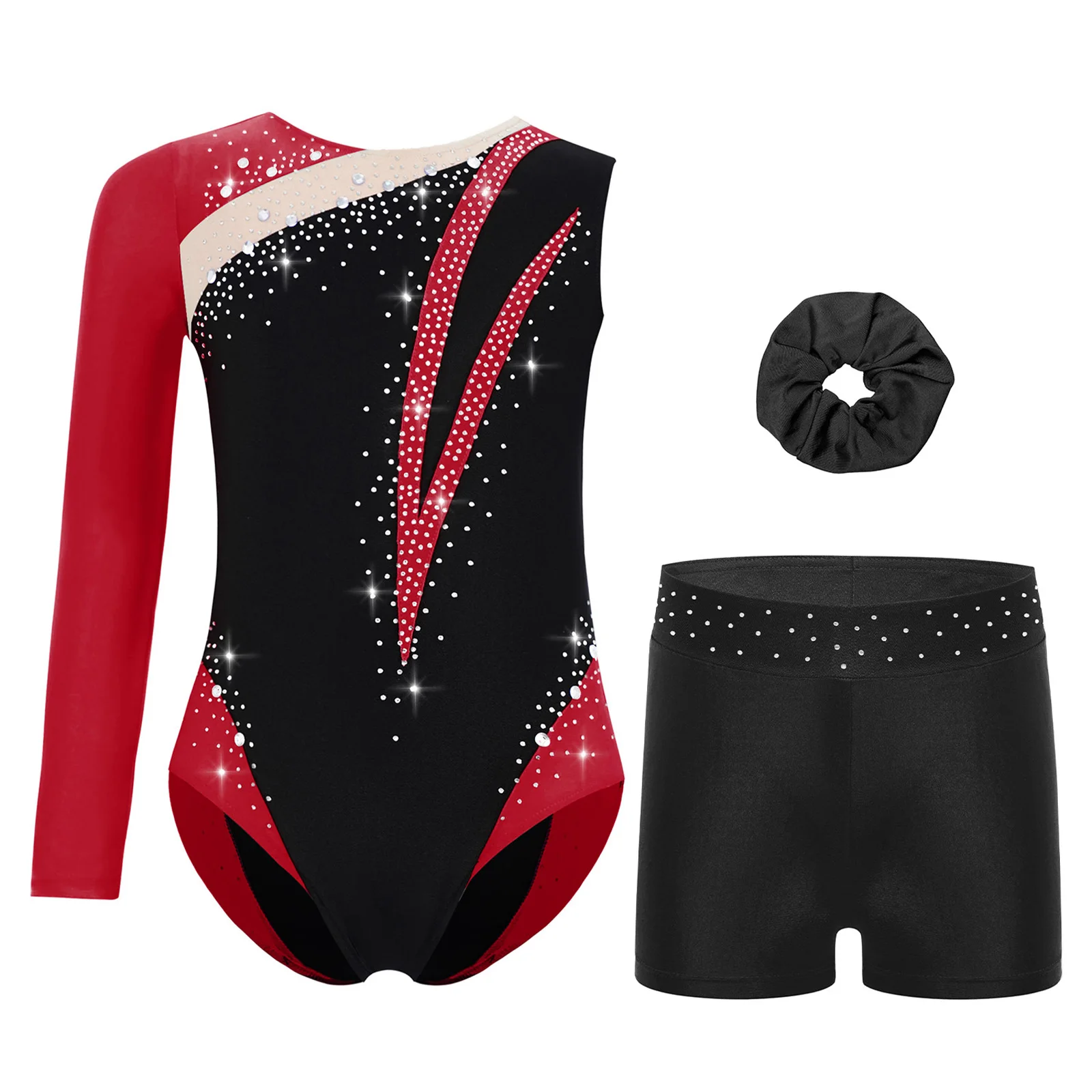Costume de gymnastique artistique de Ballet pour filles, justaucorps de patinage sur glace avec strass pour enfants, vêtements de danse à manches longues