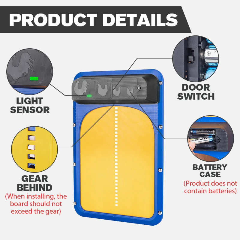 Imagem -05 - Automático Galinheiro Porta Opener Alimentado por Pilhas Controle Sense Luz Impermeável Pet Flap Acessórios Atualização Abs Casa Gat