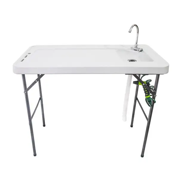 ZK30 Outdoor Folding Multifunctional Fish Table Picnic Table with Spray Gun & Faucet White