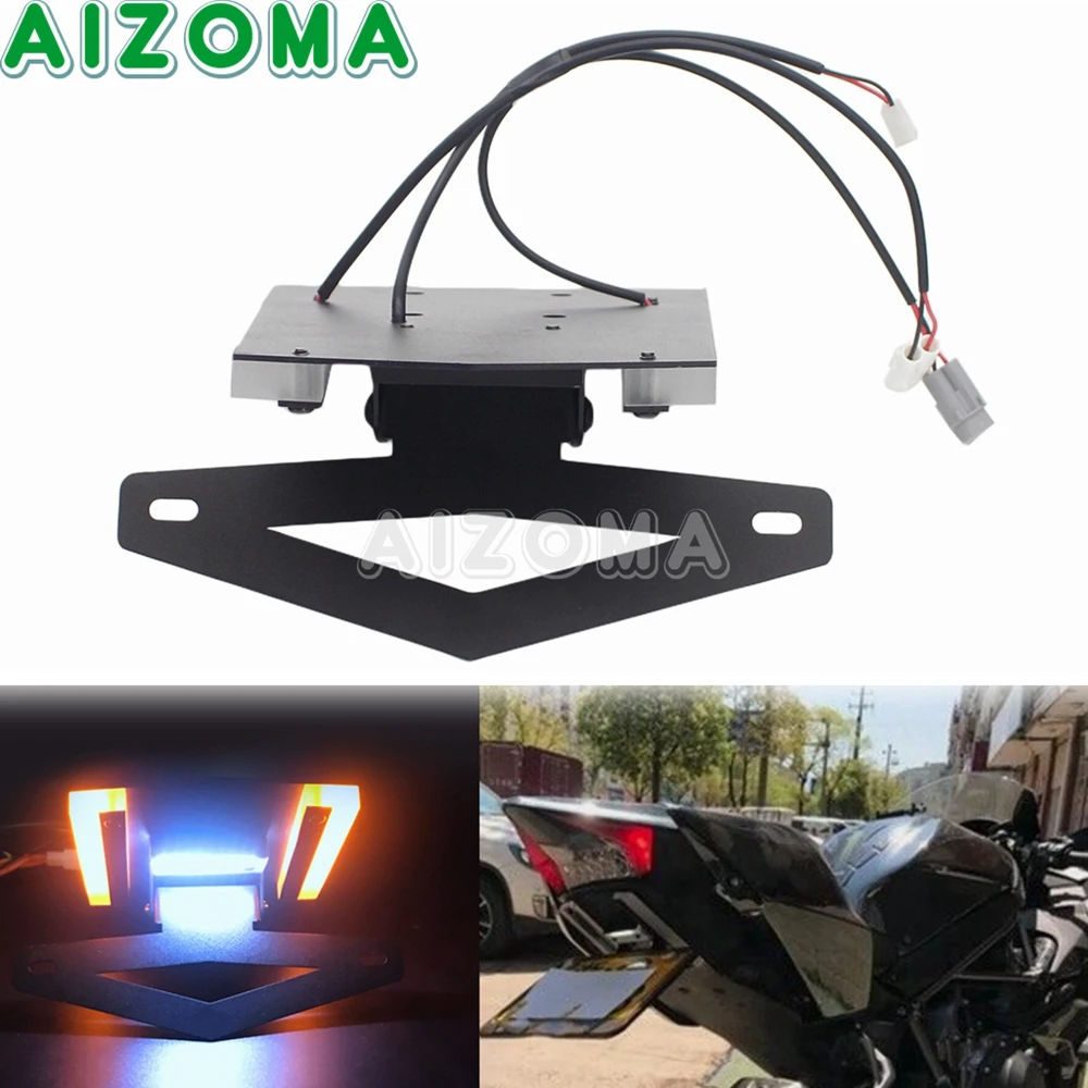 Motorbike Rear Fender Tail Tidy Eliminator LED Turn Signal License Plate Light Holder Bracket For Kawasaki Ninja H2 H2R 2015-19