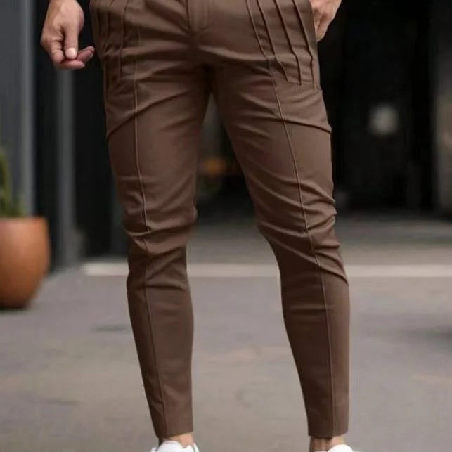 

Faionable Pure Color Men's Casual Pants Slim Fit Low Waist Trousers Youth Sle Summer Wear Comfortable Cotton Blend