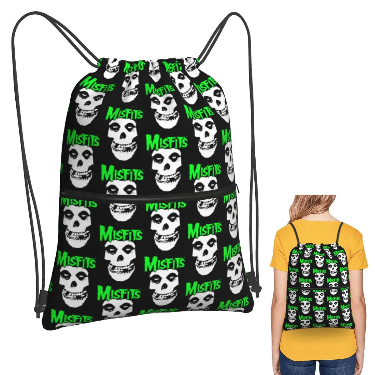 

Misfits Рюкзаки с черепом, повседневные портативные сумки на шнурке, сумка для хранения, сумки для книг для мужчин, женщин, студентов