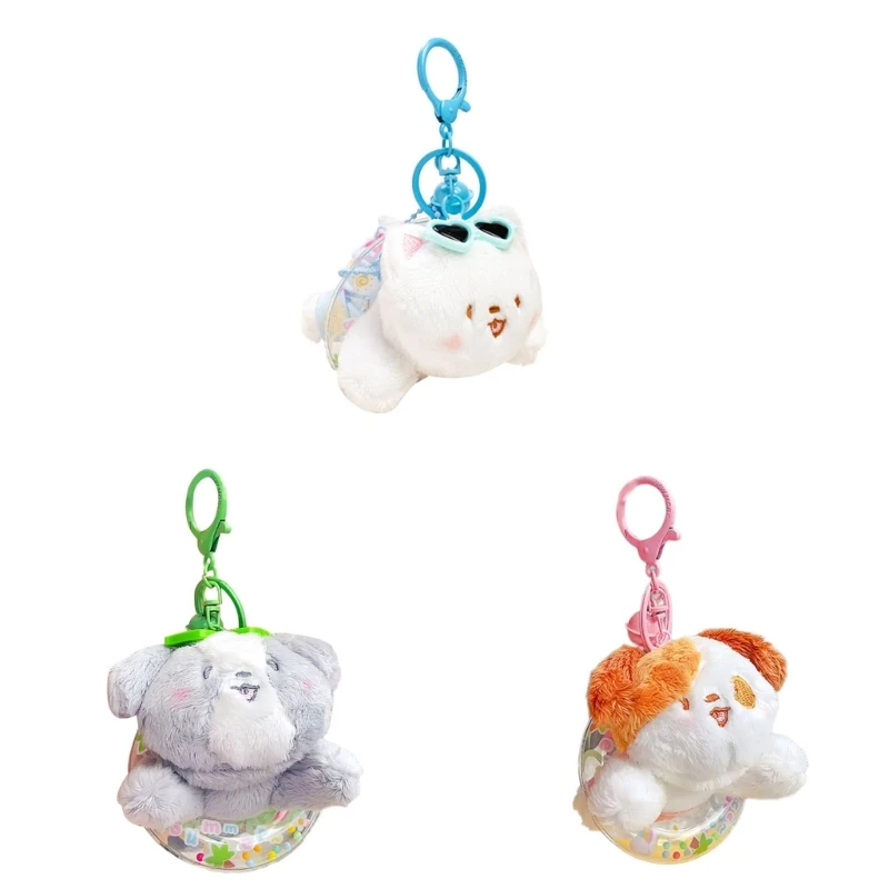 Plush Swimring Dog Keychain for Kids Girl Cartoon Ornament Bag Hanging Pendant Backpack Decors Collectible Keyring Charm