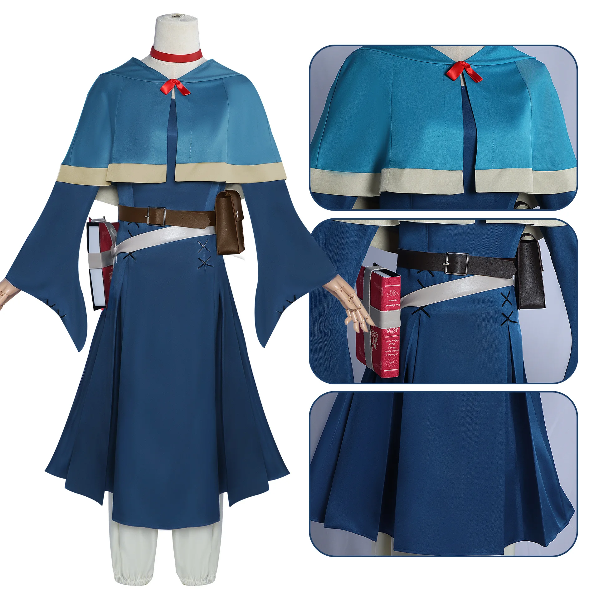 Marcille Cosplay Kostüm Anime Delicious in Dungeon Blue Outfits Schal Elf Ohr Buch Halloween Karneval Party Kleid Frauen Mädchen